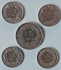 SVIZZERA, lotto di 5 moneta da 1/2 Franc,1969-1979-1980-1981 e 1 Franco 1993 SPL