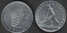 MONETE REPUBBLICA ITALIANA LIRE 2 SPIGA 1948 qFDC