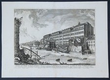Stampa antica veduta Roma Barbault 1760 acquaforte 1760 san michele ripa grande