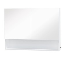 Mobiletto Specchiera da Bagno 2 Ante 1 Ripiano 80x15x60 cm con Luce LED Bianco