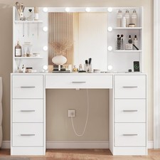 Toeletta Trucco con Luci e Prese a Led Regolabili Toletta con Grande Specchio