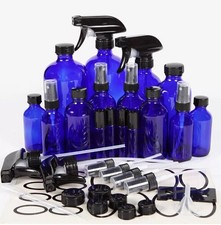 Set 16 Bottiglie Vetro Blu Cobalto Spray Aromaterapia Roll-on Varie Misure NUOVE