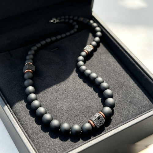 Collana uomo onice nera - , opaca