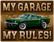 Adesivo grafico arte parete Bullitt Ford Mustang My Garage My Rules 1968
