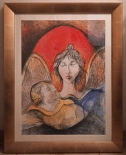 Quadro litografia L'Angelo Custode di Antonio Nocera Originale Certificato