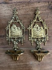 Coppia Di Acquasantiera Neogotiche Dell’800 Italiano In Bronzo Dorato