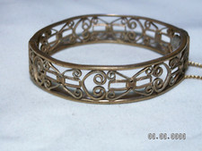 Antico Art Déco Color Oro Filigrana Design Cerniera Bracciale Rigido