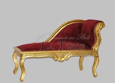 Dormeuse panca romana divano panchetta legno foglia oro velluto rosso k85