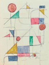 2 gouache et  encre abstrait DLG Kandinsky 1931 signé abstraction avant garde