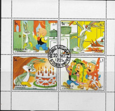 FRANCOBOLLI SHARJAH BLOCCO USATI INCERNIERATI Walt Disney cartoni animati classi