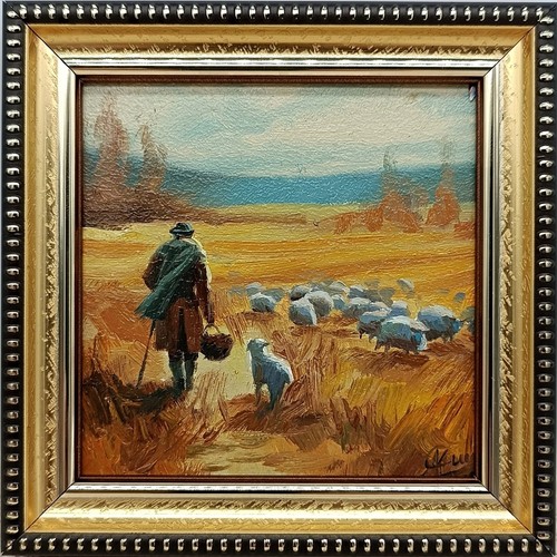 Pastore pecora dipinto - , olio