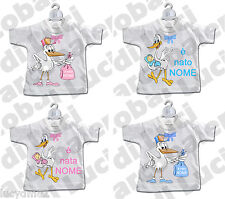 FIOCCO NASCITA ROSA O AZZURRO MINI T-SHIRT CICOGNA PERSONALIZZATO CON NOME BIMBO