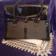 Bella Borsa Come Nuova "GATTINONI " nera vernice E raffia