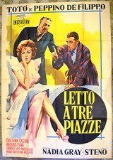 MANIFESTO ORIGINALE LETTO A TRE PIAZZE 60 TOTO' STENO DE FILIPPO NADIA GRAY