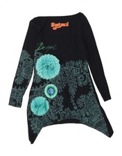 Abito donna DESIGUAL grafico asimmetrico UK 12 blu navy medio floreale DK43