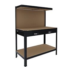 Banco da lavoro piano 120x60 cm portata 370 kg con pannello forato cassetto