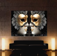 Oro Masks Immagine Tela Bianco Nero Venezia Murale Oltre Divano Decorazione XXL