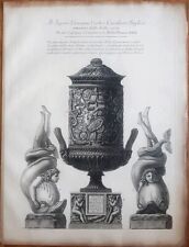 Stampa antica Piranesi Due Urne cinerarie 1778 Vasi Candelabri Palazzo Farnese