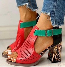 Sandali rossi tacco alto grosso con farfalla