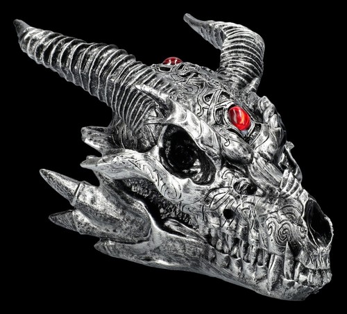 Teschio drago argento fiamma - argento,
