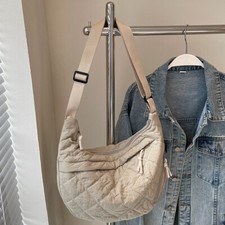 Borsa a tracolla trapuntata alla moda borsa a tracolla a mezzaluna per uomo donna (beige)