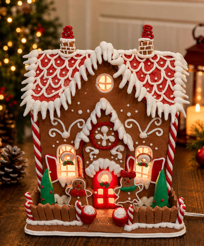 Lighted gingerbread house - 9",