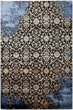 Tappeto di design 200x300 cm lana bambù seta annodato a mano nero grigio oro