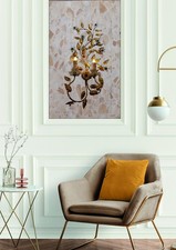 GRANDE APPLIQUE FOGLIA ORO CON FIORI IN  CRISTALLO E BASE DI MURANO  BRUNO BANCI