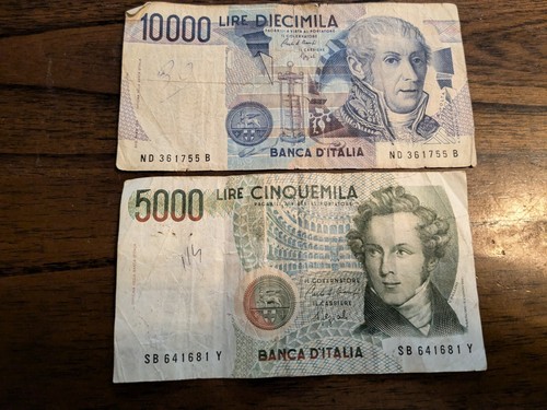 Italian 10000 and 5000 lire - and,