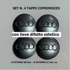 N. 4 Tappi Coprimozzo per Audi Ø 68 mm. Grigio Lucido con lieve difetto estetico