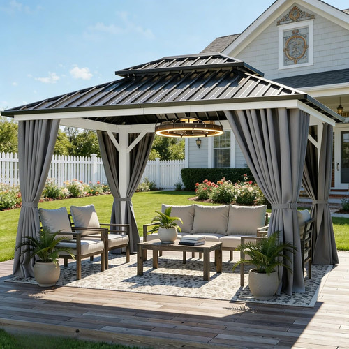 White gazebo hardtop 10x12ft - gazebo,