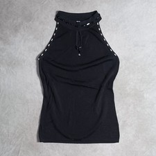 Top smanicato collo alto perline donna maglia media nera gilet Y2k Club italiano