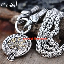 MENDEL Collana con ciondolo da uomo in acciaio inox corvo vichingo norvegese vegvisir per uomo
