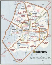 MERIDA MEXICO ROAD MAP POSTER