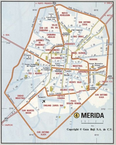 Merida mexico road - mexico, map