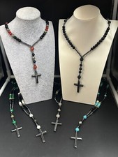 Collana Rosario Uomo con Pietre Naturali e Croce in Acciaio