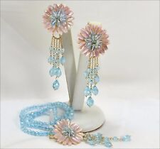 PARURE IN ORO 18 KT  MARGHERITE E GOCCE DI TOPAZIO AZZURRO -OGFR 05 -