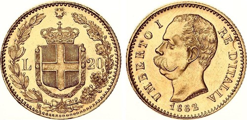 Italia lire oro 1882 re - italia,