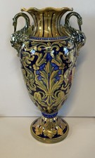 ANTICO VASO BIANSATO Gualdo Tadino CERAMICA MAIOLICA LUSTRO ORO BLU 41 cm/h