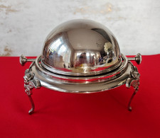 RARE Stunning VINTAGE Silver Plated Roll Top GLOBE DISH Jewellery Box UK