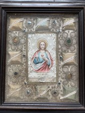 8 reliquie reliquiario immagine sacra cuore Gesù vetrina sacra antica 19° secolo