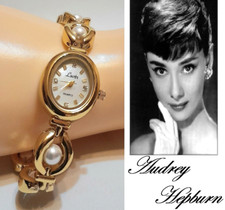 OROLOGIO  AUDREY HEPBURN '50 al QUARZO,QUADRANTE cm2,5x2 PERLE, LEGA ORO GIALLO!