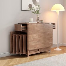 Tavolo da Pranzo Pieghevole Salvaspazio su Ruote Tavolo Cucina Allungabile in Legno Massello