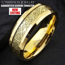 Anello da uomo in carburo di tungsteno placcato oro drago celtico fede nuziale