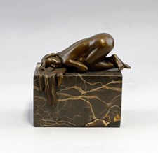 9937729 Bronzo Scultura Figura Nuda Nudo Femminile Piedistallo H14cm Vintage 3kg