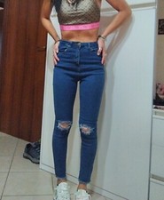 Jeans Donna Vita alta Strappi Skinny boohoo s  Blu