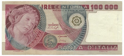 100000 lire banca - lire, d'italia