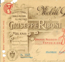 Fattura int. GIUSEPPE RIBONI Mobili Giunco & Bambou. Anzano Parco, Lurago, 1935