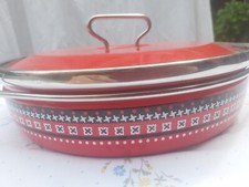Pentola SILTAL smaltata bassa - Rossa decorata - Vintage - Designer C. Agnelli