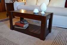 Tavolino da Salotto caffè in Legno Massello Tavolo Basso con contenitore Noce